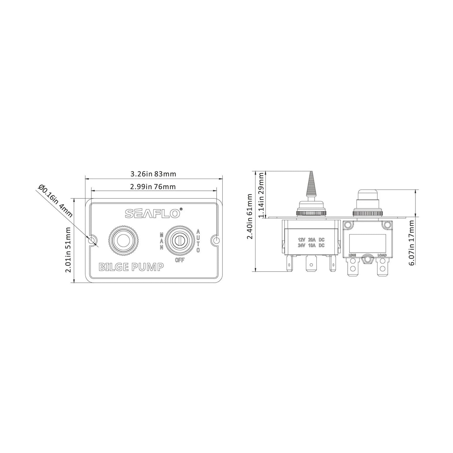 Seaflo Bilge Fused Switch Panel 12V/24V | 4Boats