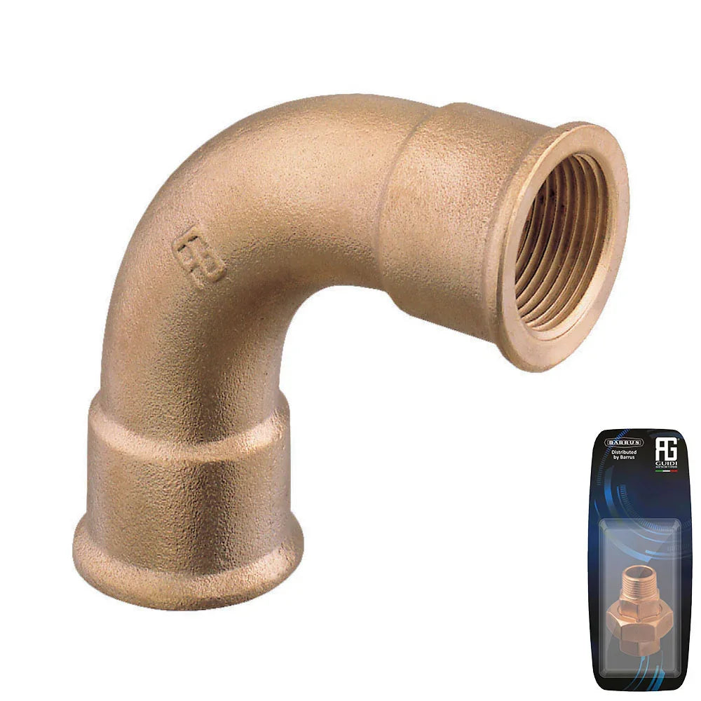 Guidi Brass 90° Bend F-F 38 mm (1½ in) - Retail Pack | 4Boats