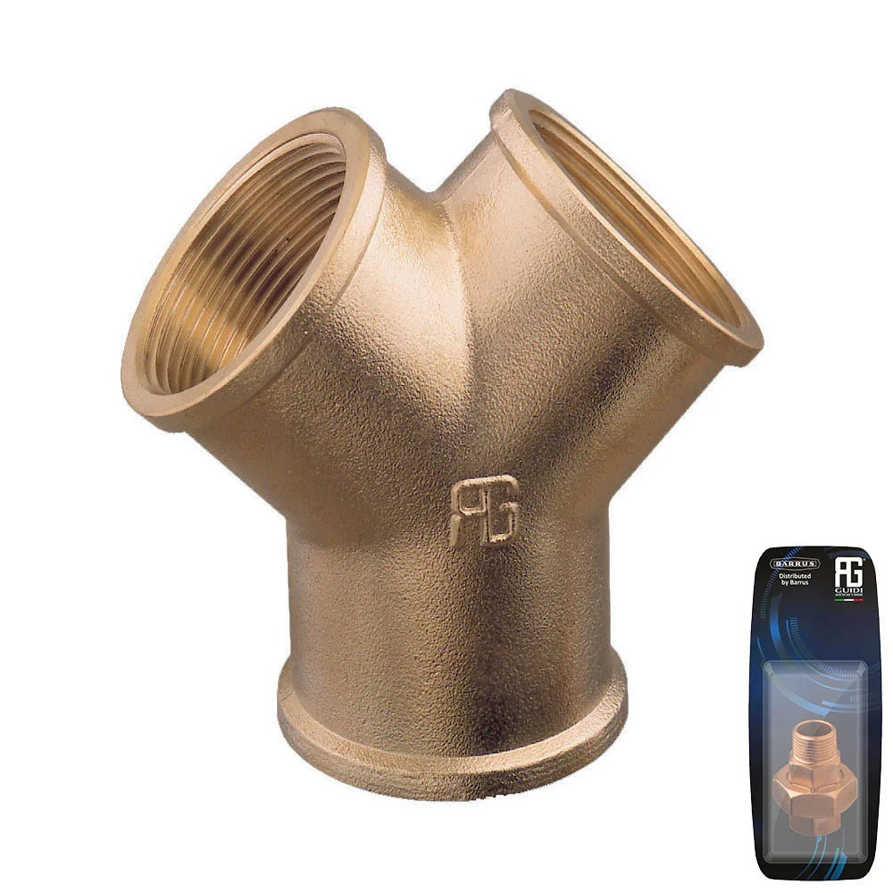 Guidi Brass Y Connector 1 in x 1/4 in BSP - Retail Pack | 4Boats