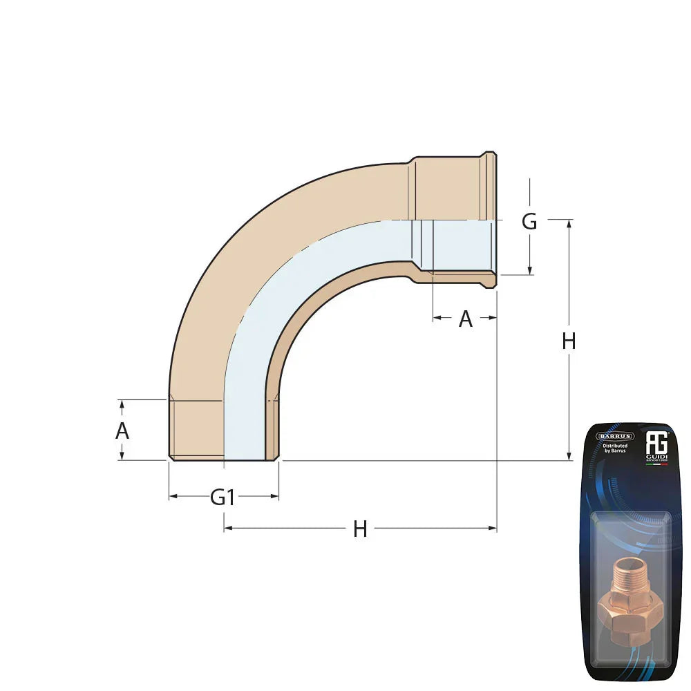 Guidi Brass 90° Bend M-F 1/2 in - Retail Pack | 4Boats