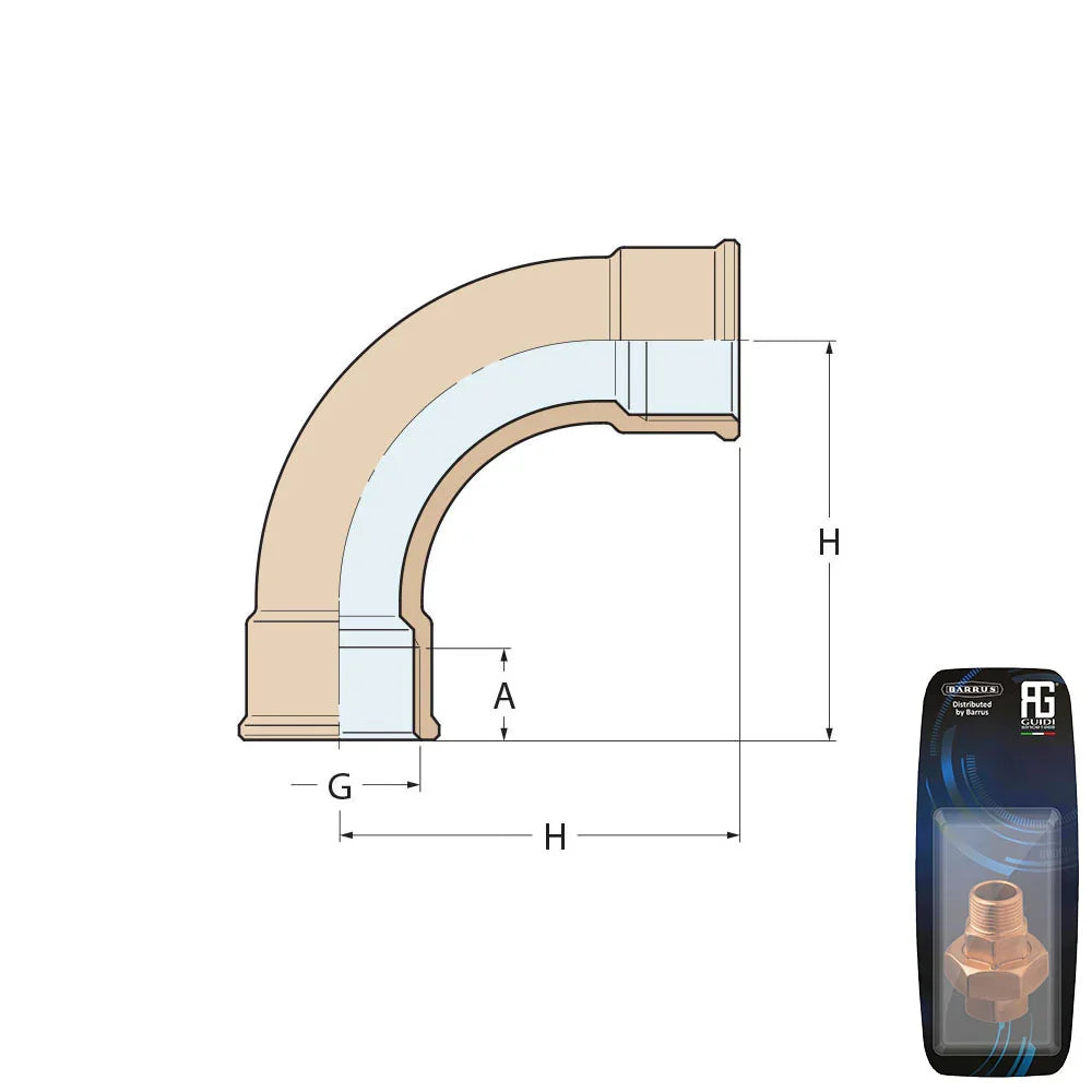 Guidi Brass 90° Bend F-F 38 mm (1½ in) - Retail Pack | 4Boats
