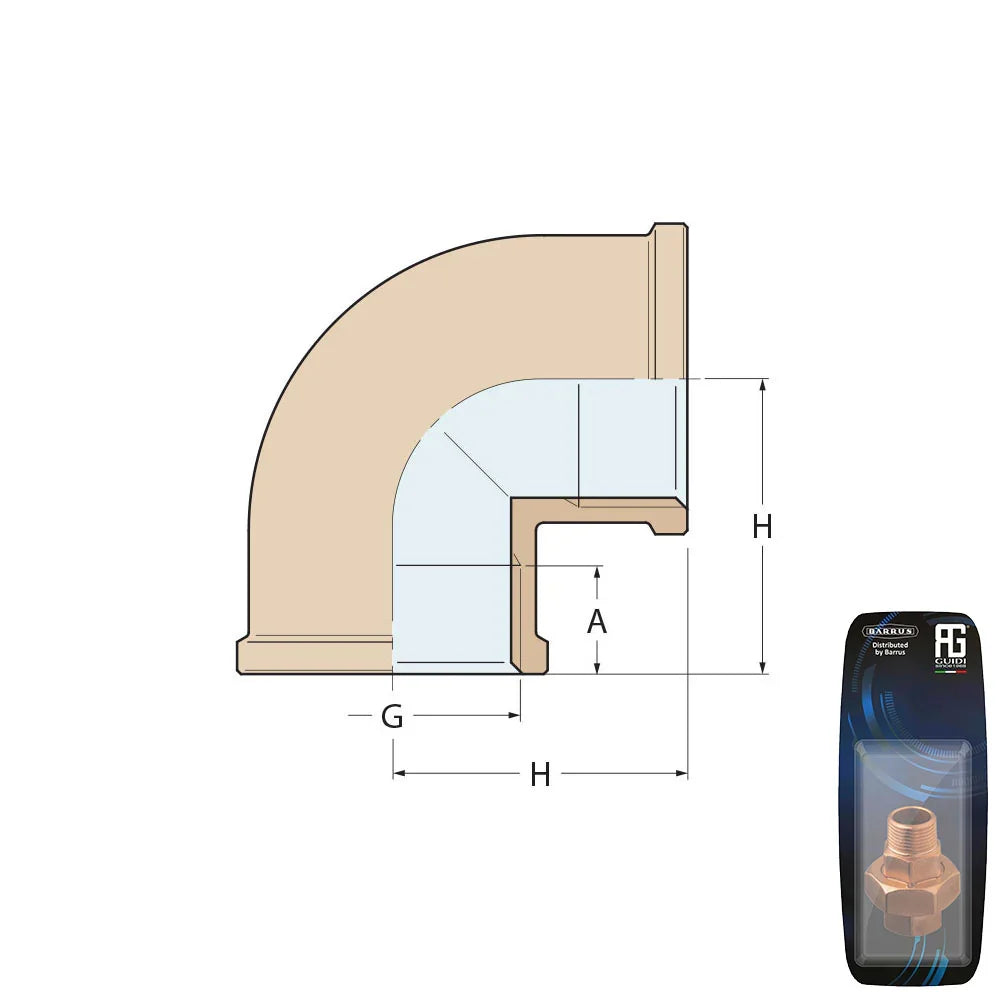 Guidi Brass 90° Elbow F-F 1/4 in - Retail Pack | 4Boats