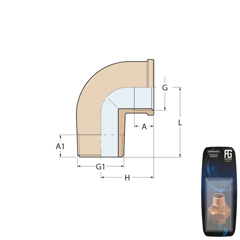 Guidi Brass 90° Elbow M-F 25.4 × 6.35 mm (1 × 1/4) | 4Boats
