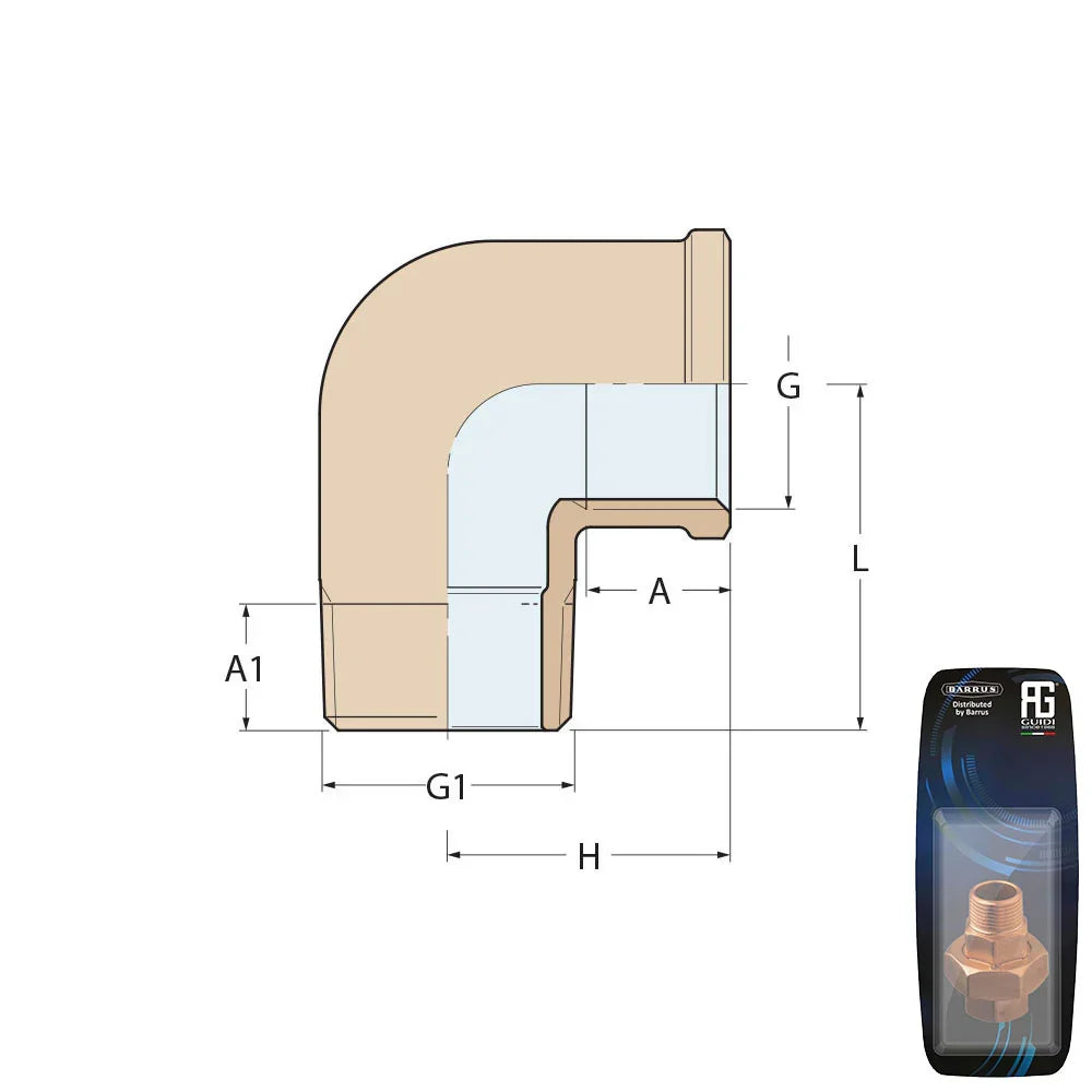 Guidi Bronze 90° Elbow M-F 25.4×12.7 mm Retail Pack | 4Boats