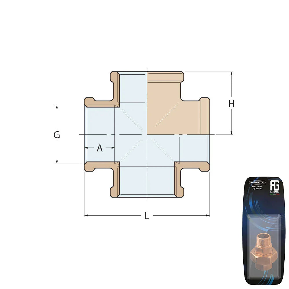 Guidi Brass Equal Cross 15 mm (1/2 in) Female - Retail Pack | 4Boats