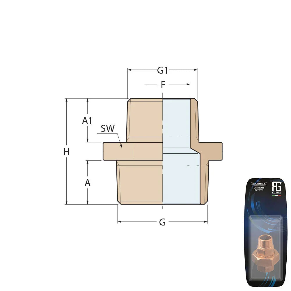 Guidi Bronze Reducing Nipple Male-male BSPT 1 in x 1/2 in | 4Boats