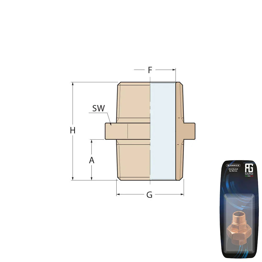 Guidi Brass Nipple M-M 25.4 mm (1 in) BSPT | 4Boats