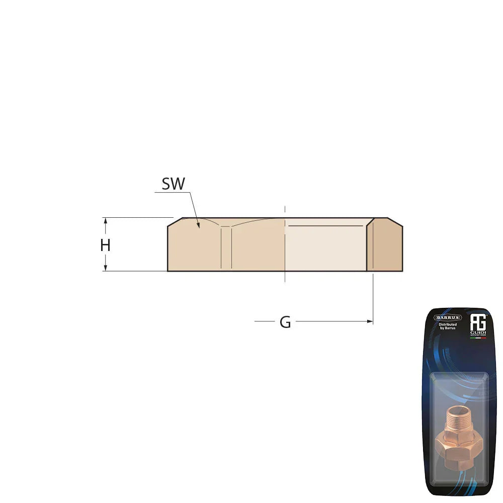 Guidi Brass Lock Nut 25.4 mm × 12.7 mm (1 in × 1/2 in) | 4Boats