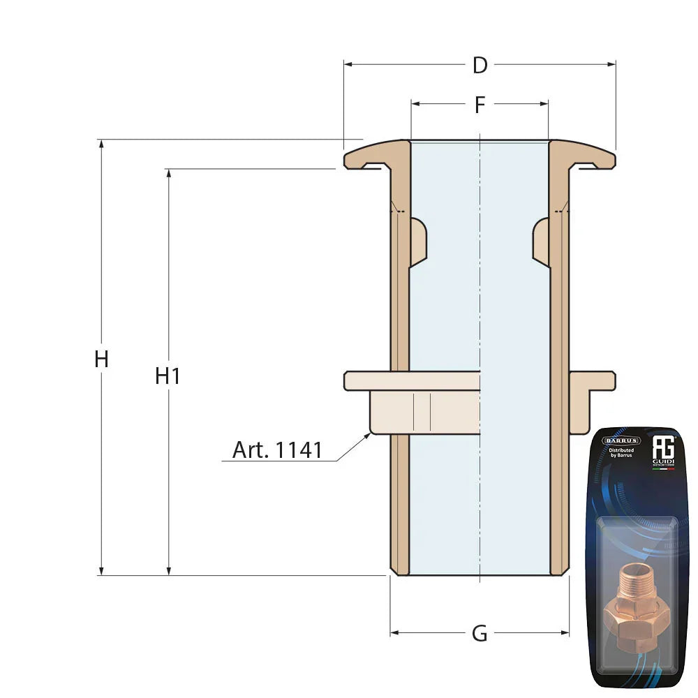 Guidi Brass Thru-Hull 70 mm × 2 in Standard Series | 4Boats