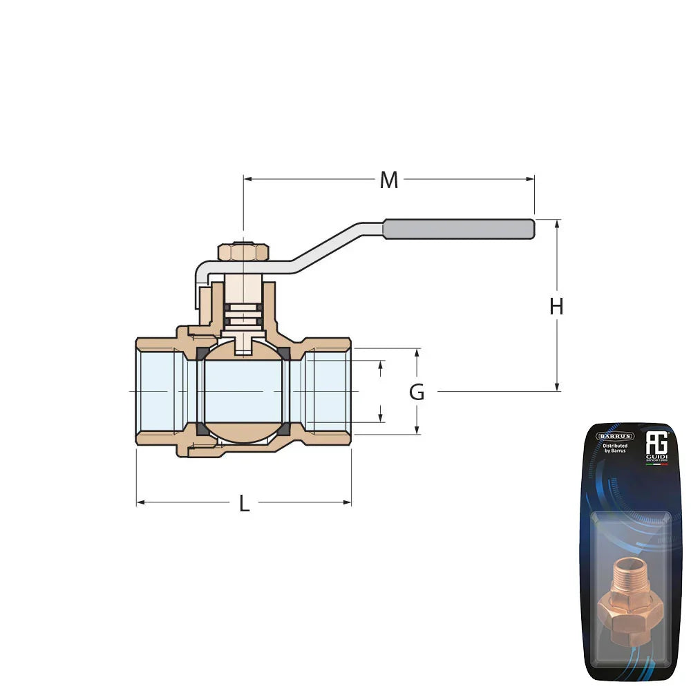 Guidi Nickel-plated Brass Lever Ball Valve 3/4 in (20 mm) Mal | 4Boats