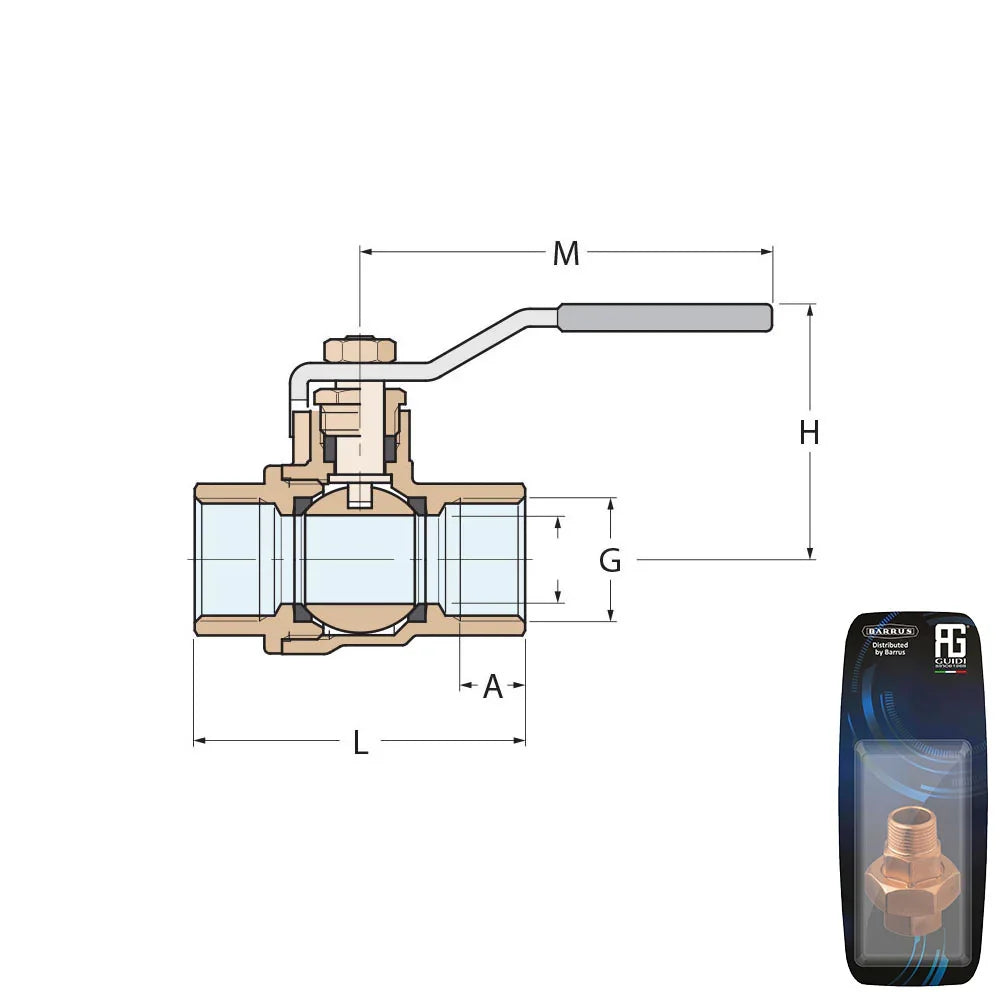 Guidi Nickel-Plated Brass Lever Ball Valve, Male G 3/4 in (BS | 4Boats