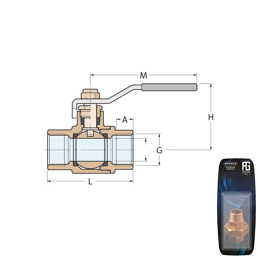 Guidi Bronze Full-Flow Lever Ball Valve, Male BSPP 3/8 in | 4Boats