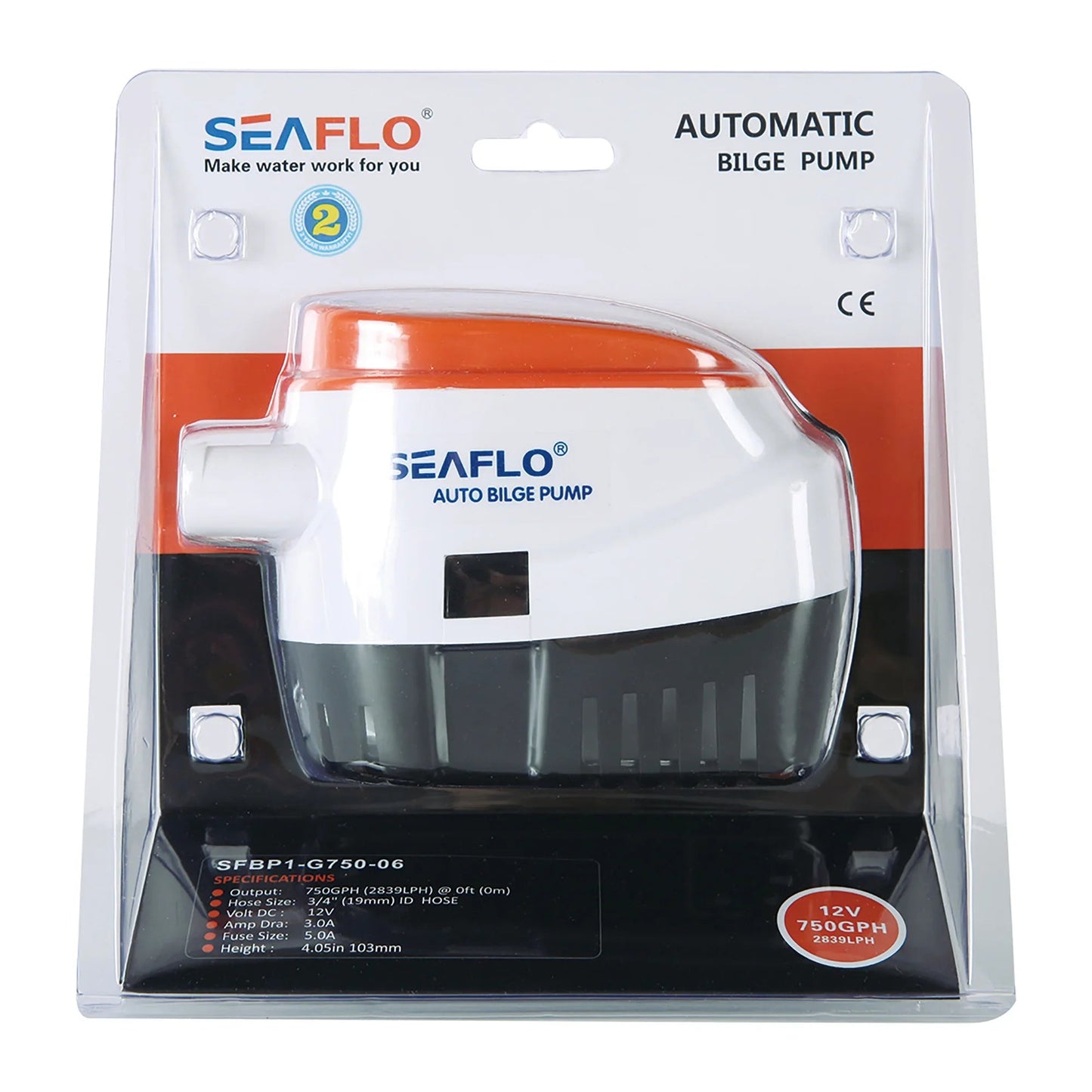 Seaflo 12V 750 GPH Automatic Submersible Bilge Pump Marine Boat SFBP1-G750-06