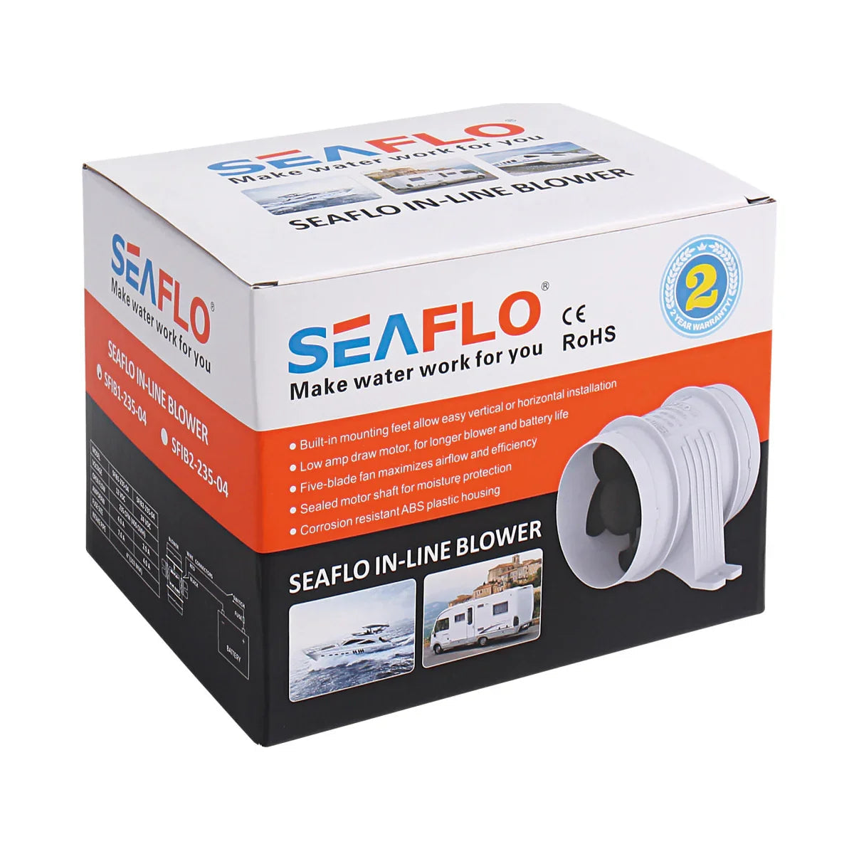 SEAFLO 4" In-Line Marine Blower 24V 235 CFM Bilge Ventilation IB223504
