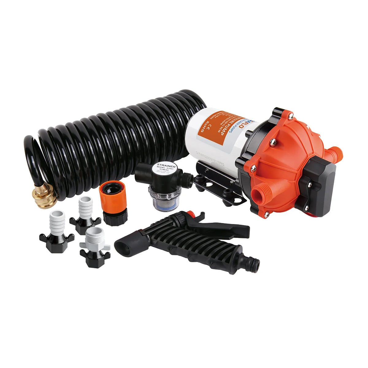 Seaflo 24V Washdown Pump Kit 5.2 GPM 70 PSI Marine Deck Hose WP205207051A