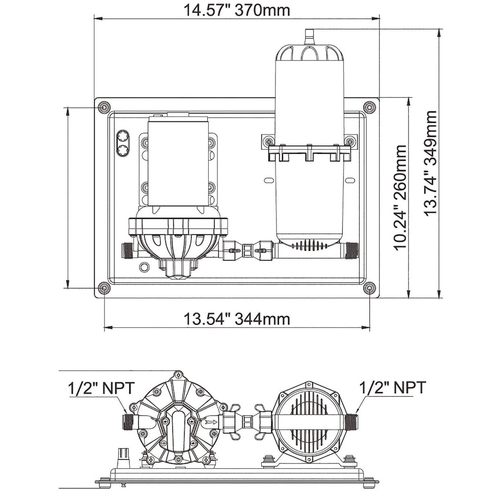 Seaflo 51 Series Pump with Integrated 1 L Accumulator Tank 12V