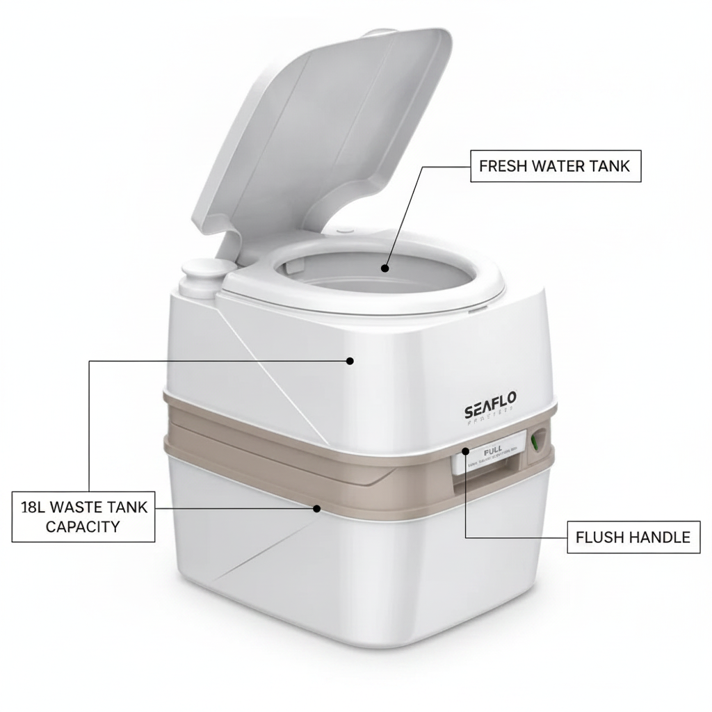 SEAFLO 18L Premium Portable Travel Toilet PT1803 Boat RV Caravan Camping Piston