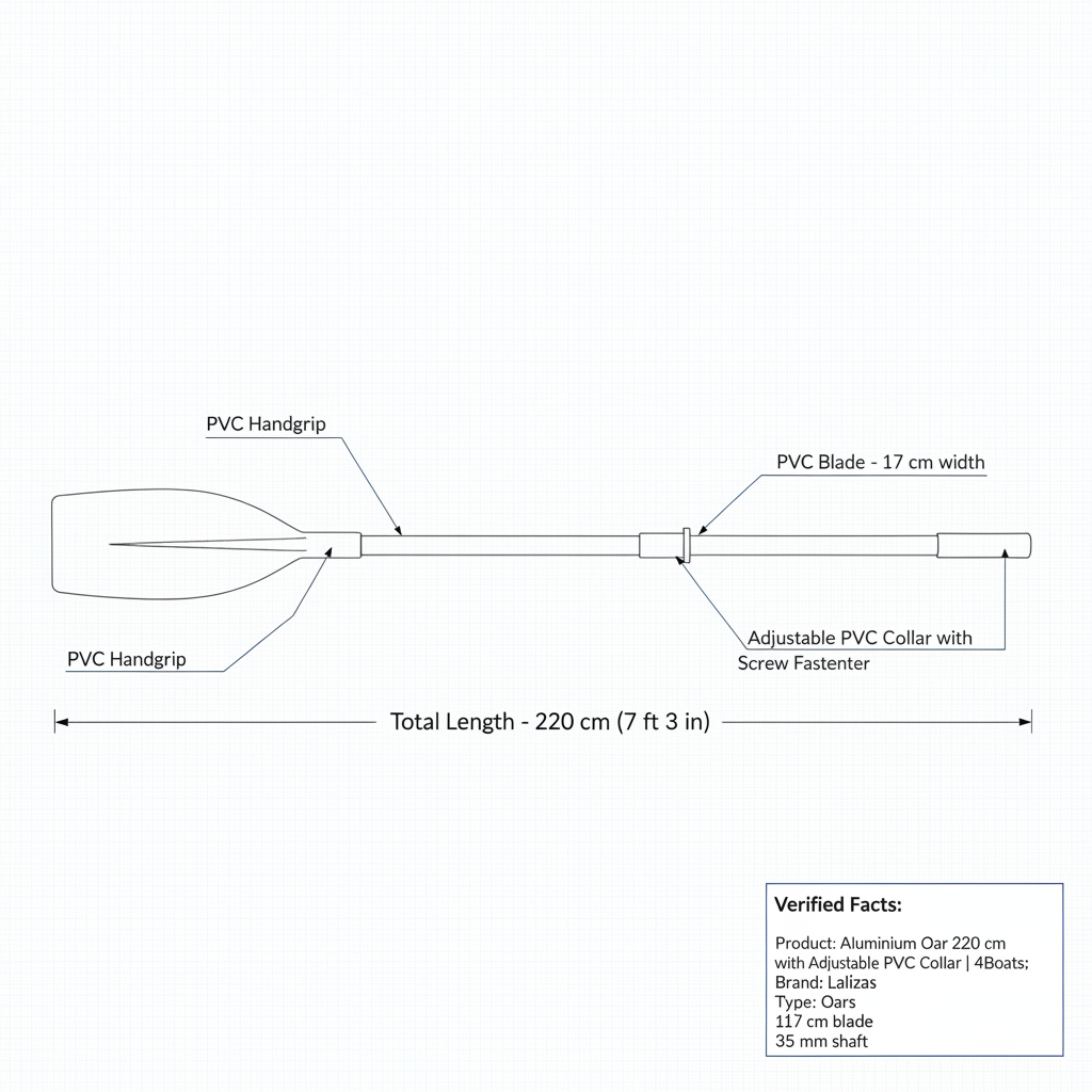 220cm Aluminium Boat Oar with Adjustable PVC Collar - 35mm Shaft Marine Dinghy