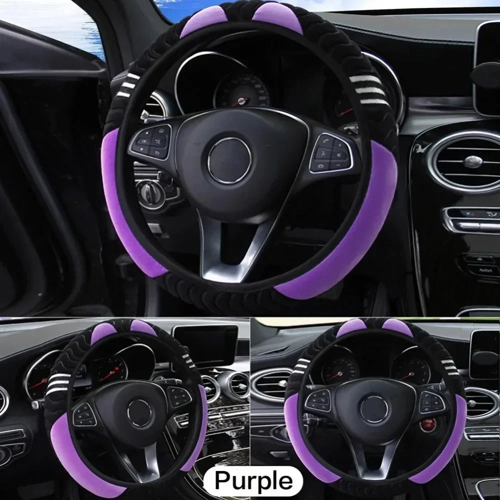 Breathable PU Leather Anti-Slip Universal Car Steering Wheel Cover, Interior Decoration Accessories