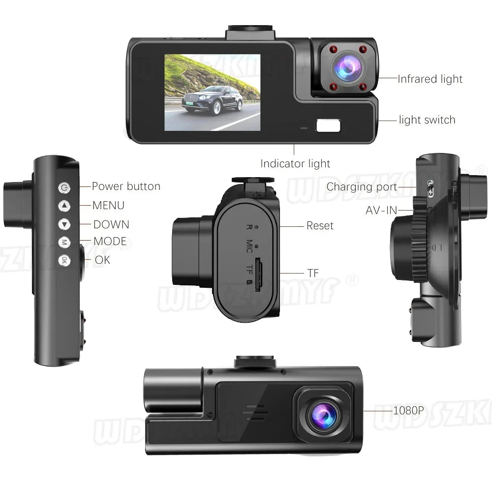 3 Lens Car Recorder with Memory Card Car Camera 1080P VCR WIFI Car DVR 2 Lens Front and Rear View Camera Night Vision Car Access
