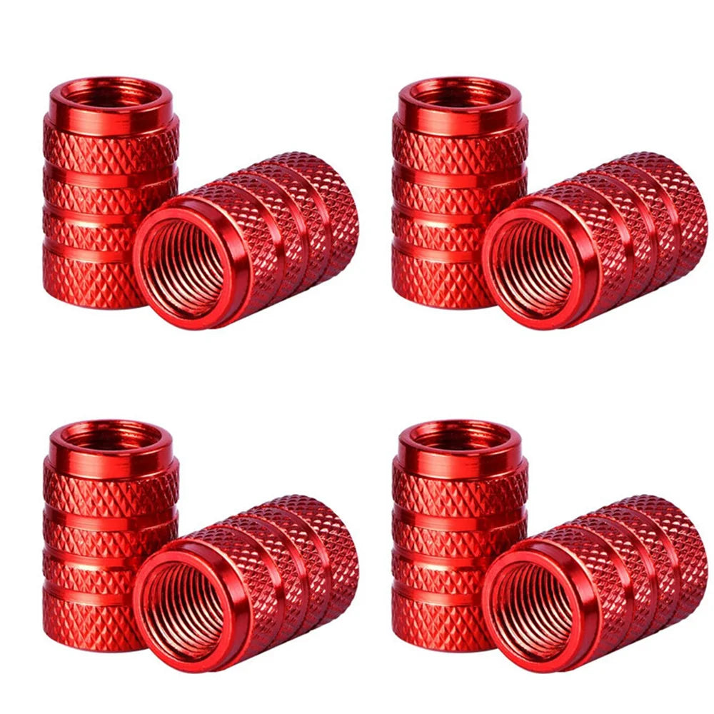 DSYCAR 4Pcs Silver Car Tire Valve Stems Cap Knurling Style Tire Valve Cap Aluminum Tire Wheel Stem Air Valve Cap for US Schrader