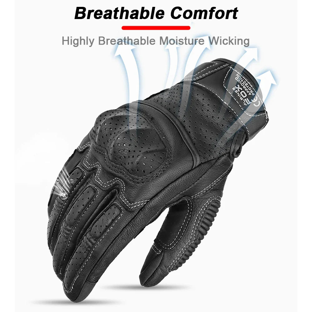 Summer Retro Perforated Leather Motorcycle Gloves Men Women Full Finger Motocross Biker Glove Guantes Moto Equipment M-XXL