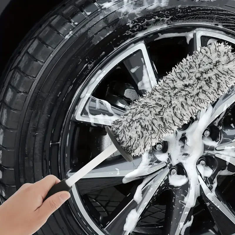 Car Wash Super Brush Plush Premium Wheels Brush Non-Slip Handle Easy To Cleaning Rims Spokes Wheel Barrel Car Accessories Car Wa