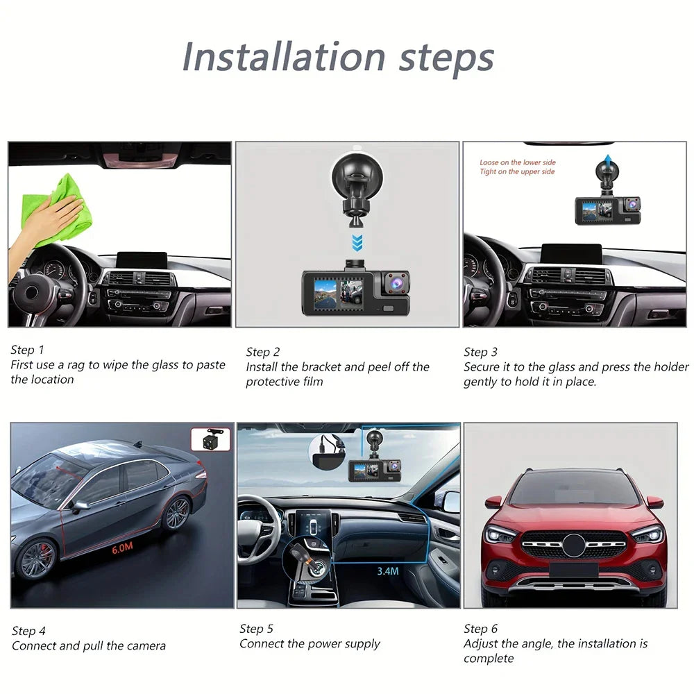 3 Lens Car Recorder with Memory Card Car Camera 1080P VCR WIFI Car DVR 2 Lens Front and Rear View Camera Night Vision Car Access