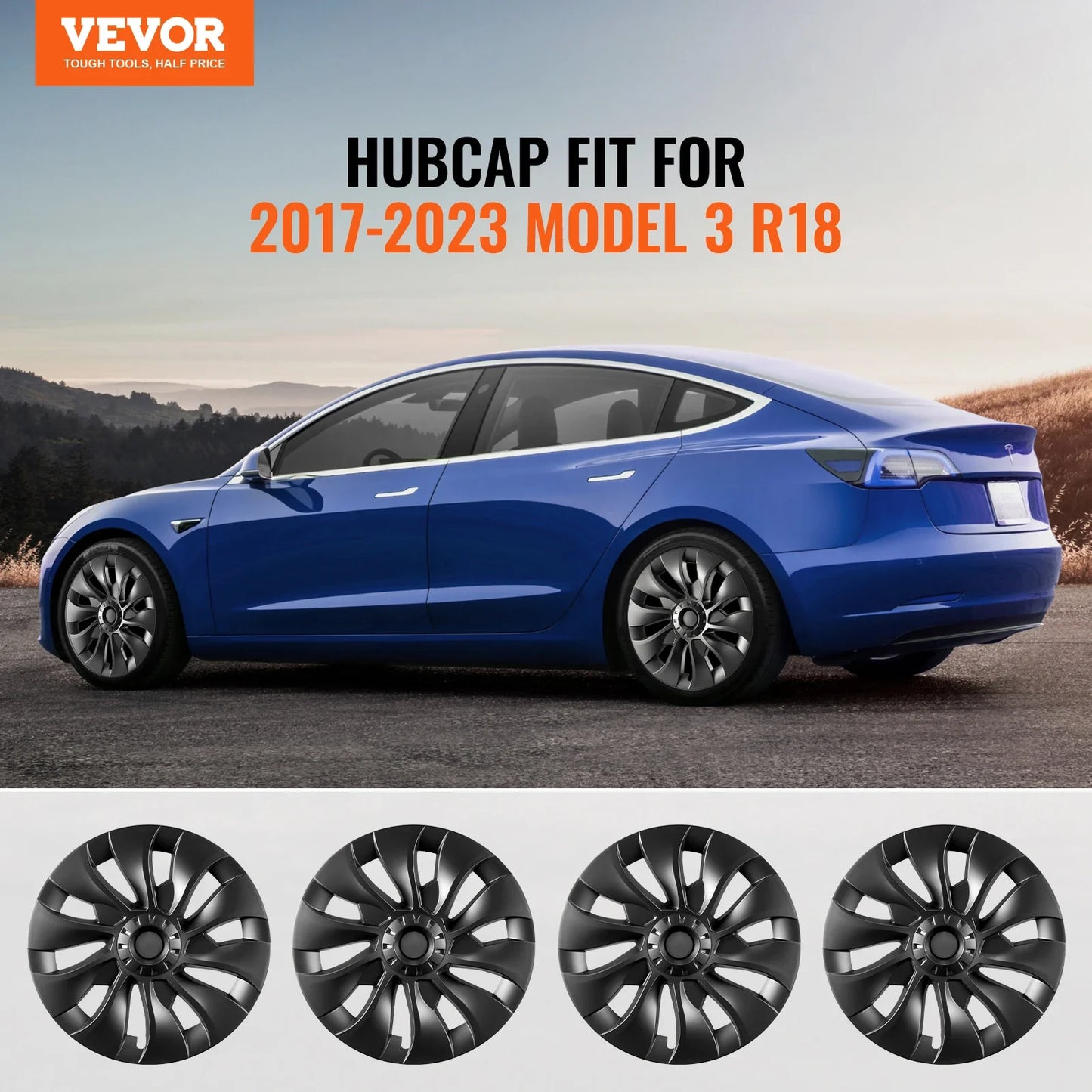 VEVOR 18" Wheel Rim Cover Hubcaps with Snap, Guard Tape & Valve Nozzle Hole – ABS & PC Hubcap