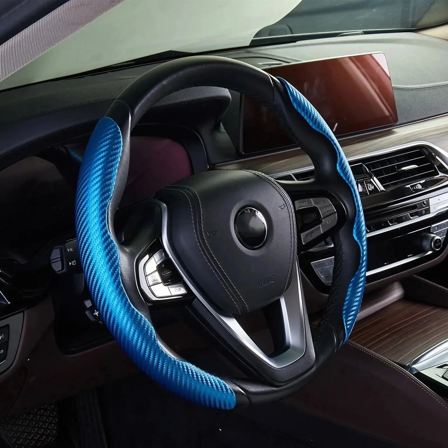 Universal Steering Wheel Cover, Ultra-Thin Carbon Fiber Anti-Slip Pattern, Fits Most Car Wheels