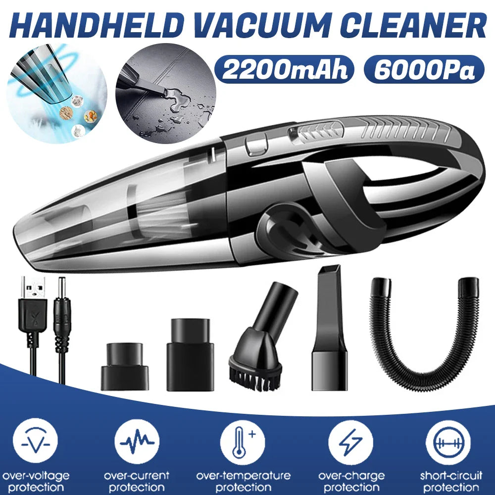 Wireless Handheld Vacuum Cleaner – 12000PA Strong Suction, USB Charging, Wet & Dry Cordless Car Vacuum