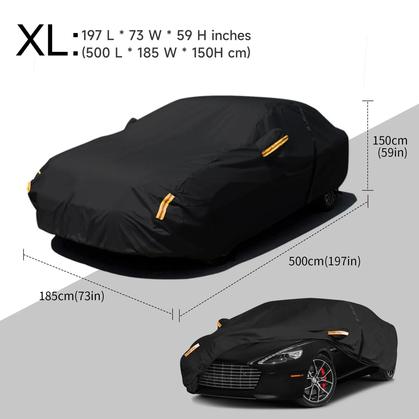 NEVERLAND Car Cover Full Exterior Covers 190T Polyester Taffeta BLACK Size XL 500x185x150CM