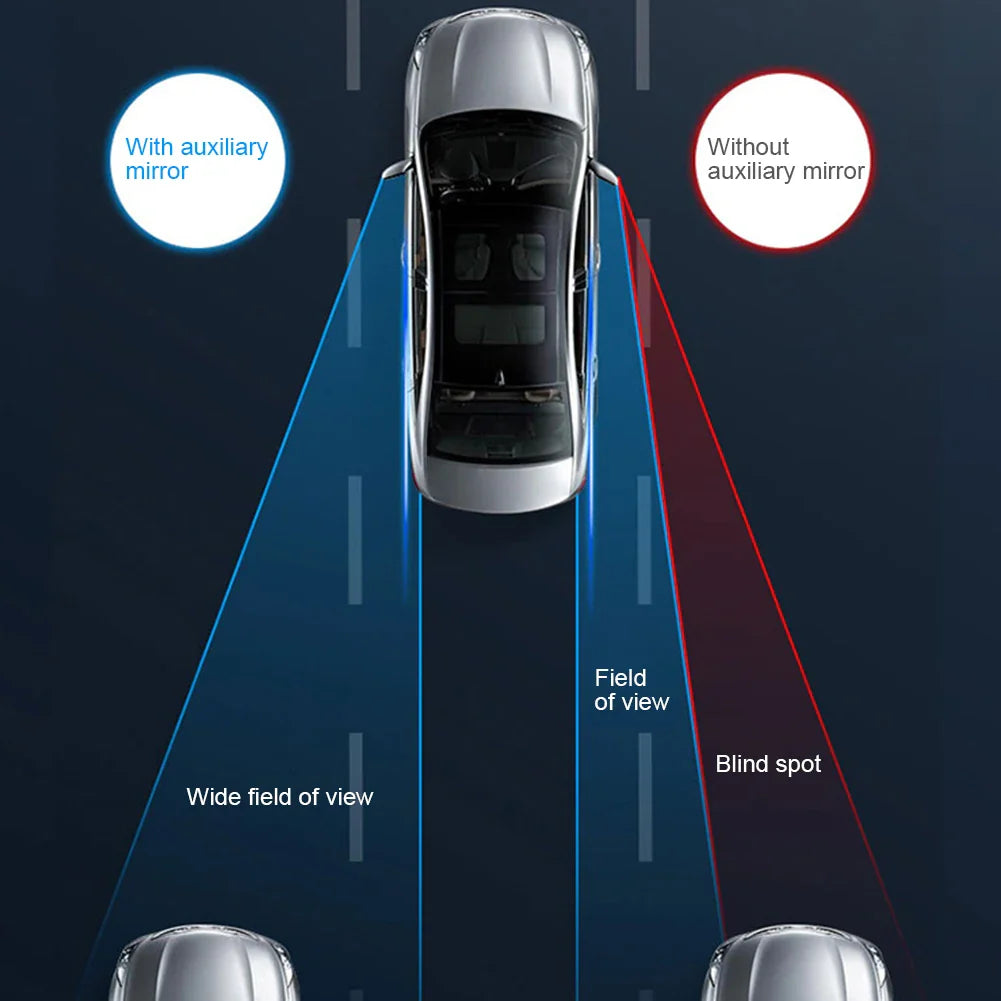 2PCS Car Blind Spot Rear View Mirror – Round Frame Wide Angle Mirrors with 360° Rotation