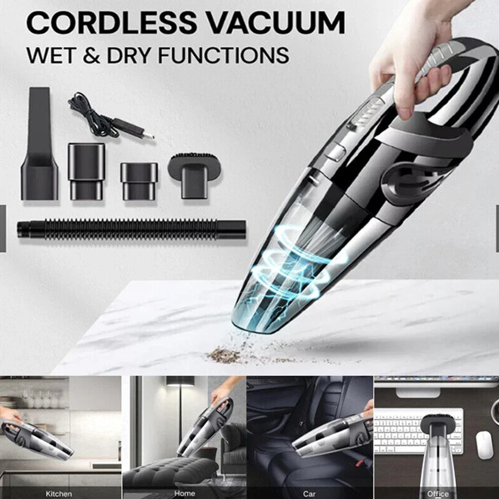 Wireless Handheld Vacuum Cleaner – 12000PA Strong Suction, USB Charging, Wet & Dry Cordless Car Vacuum