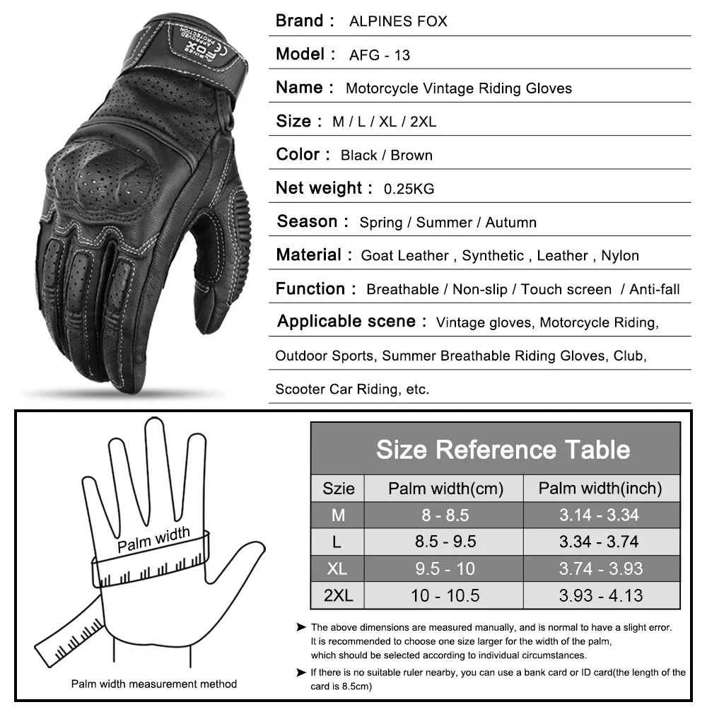 Summer Retro Perforated Leather Motorcycle Gloves Men Women Full Finger Motocross Biker Glove Guantes Moto Equipment M-XXL