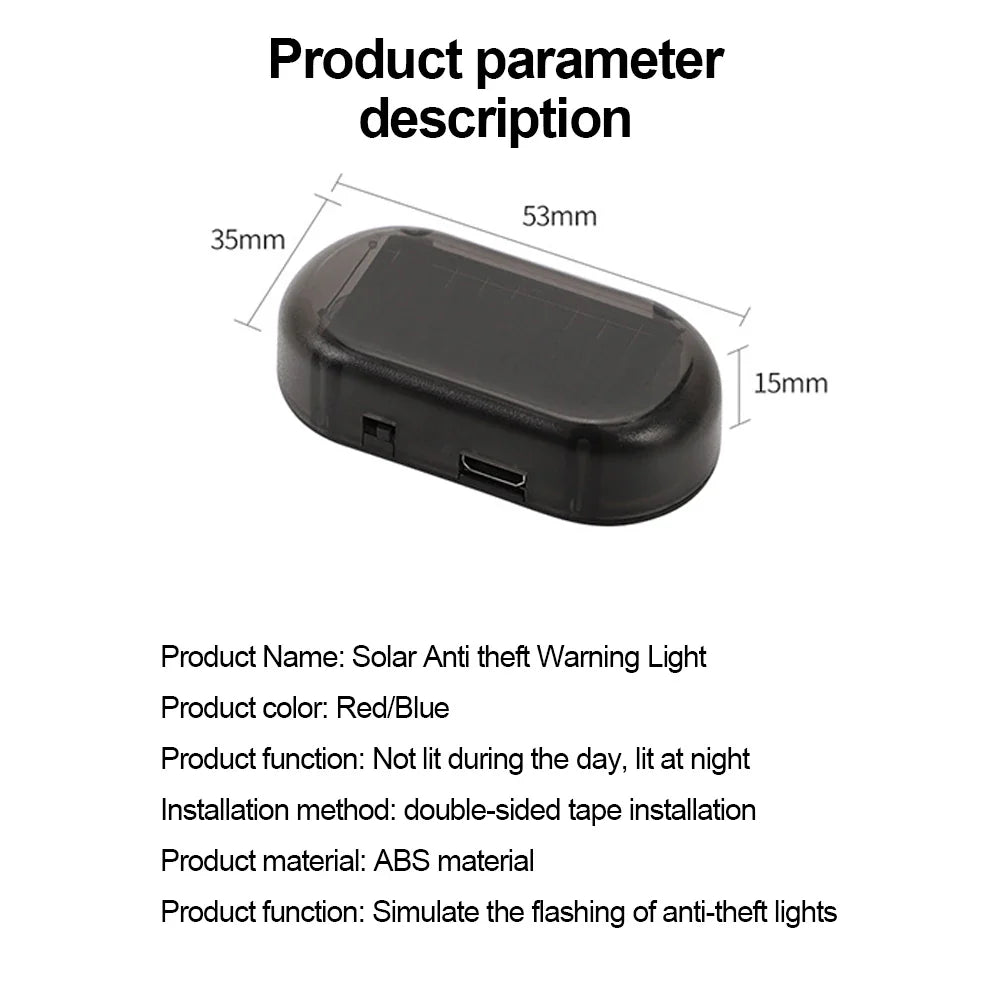 Solar Powered Car Fake Security Light Simulated Dummy Alarm Wireless Warning Anti-Theft Caution Lamp LED Flashing Imitation