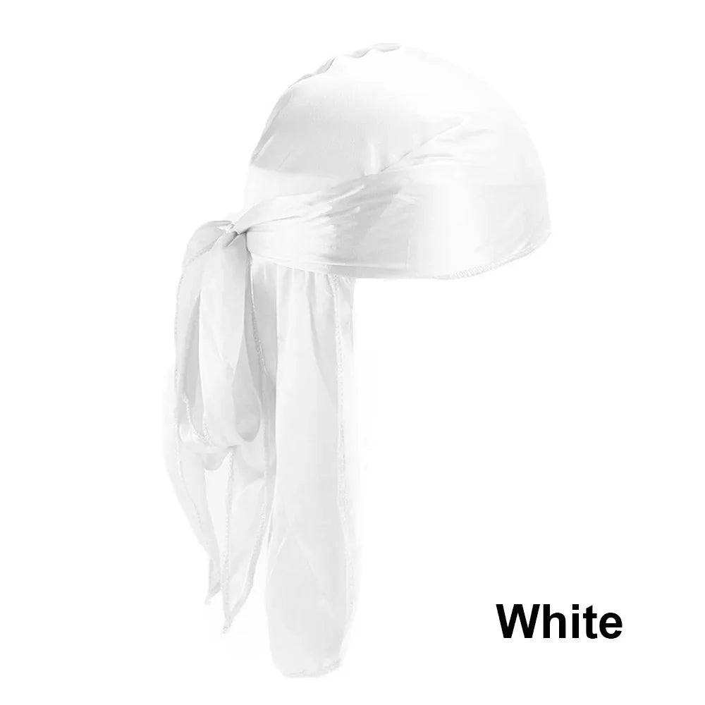 Unisex Adult Satin Long Tail Doo Rag Durag Bandanas Cap Pirate Hat Turban Men Hip Hop Headband Biker Headwrap Women Headwear