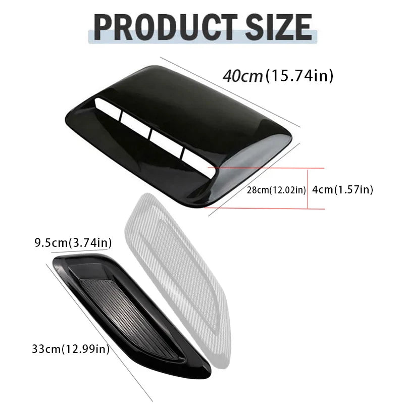 40cm Universal Car Air Flow Decorative Intake Hood Scoop Bonnet Vent Sticker Cover Hood Geared to fit any FLAT Hood Vehicle