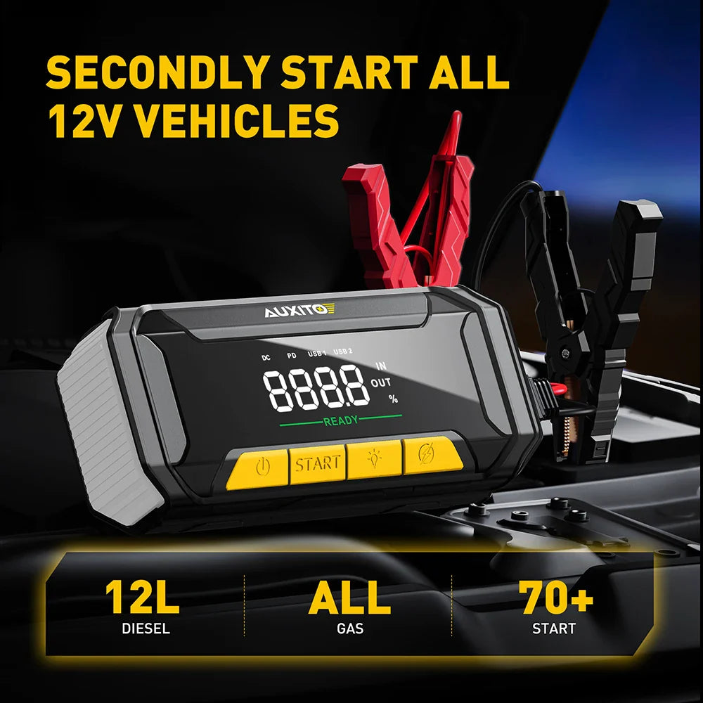 Car Battery Jump Starter – 20,000mAh Portable Power Bank with USB Quick Charge & 12V Jump Start Function