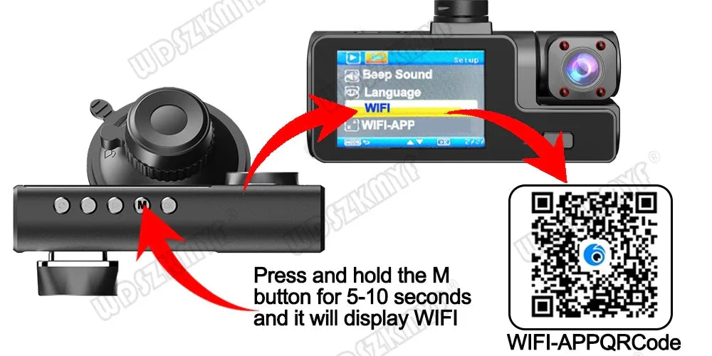 3 Lens Car Recorder with Memory Card Car Camera 1080P VCR WIFI Car DVR 2 Lens Front and Rear View Camera Night Vision Car Access