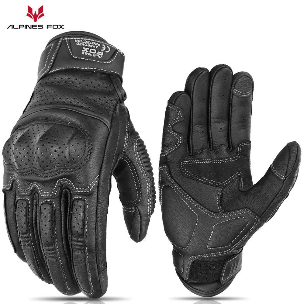 Summer Retro Perforated Leather Motorcycle Gloves Men Women Full Finger Motocross Biker Glove Guantes Moto Equipment M-XXL