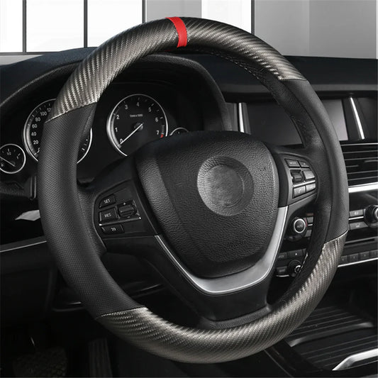 Carbon Fiber Leather Steering Wheel Cover  Breathable Non-slip Interior Accessories