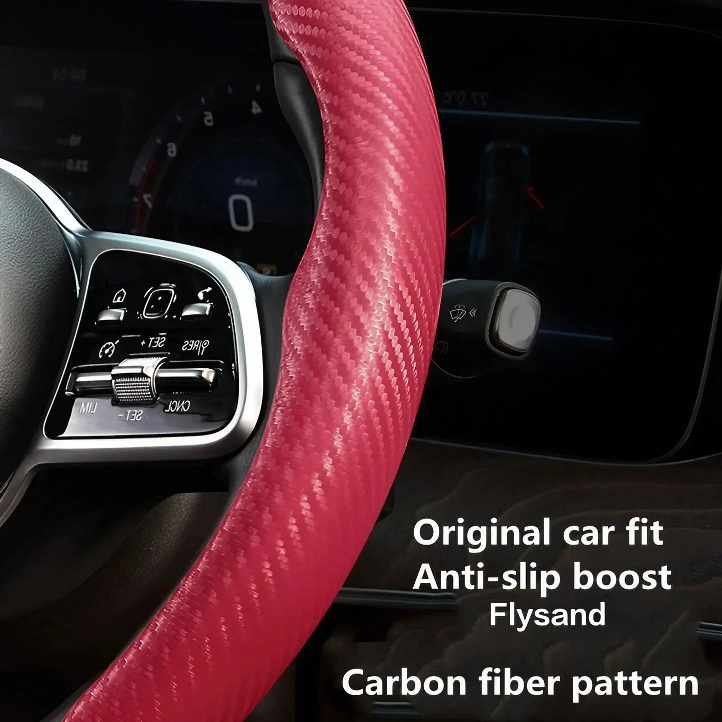 Universal Steering Wheel Cover, Ultra-Thin Carbon Fiber Anti-Slip Pattern, Fits Most Car Wheels