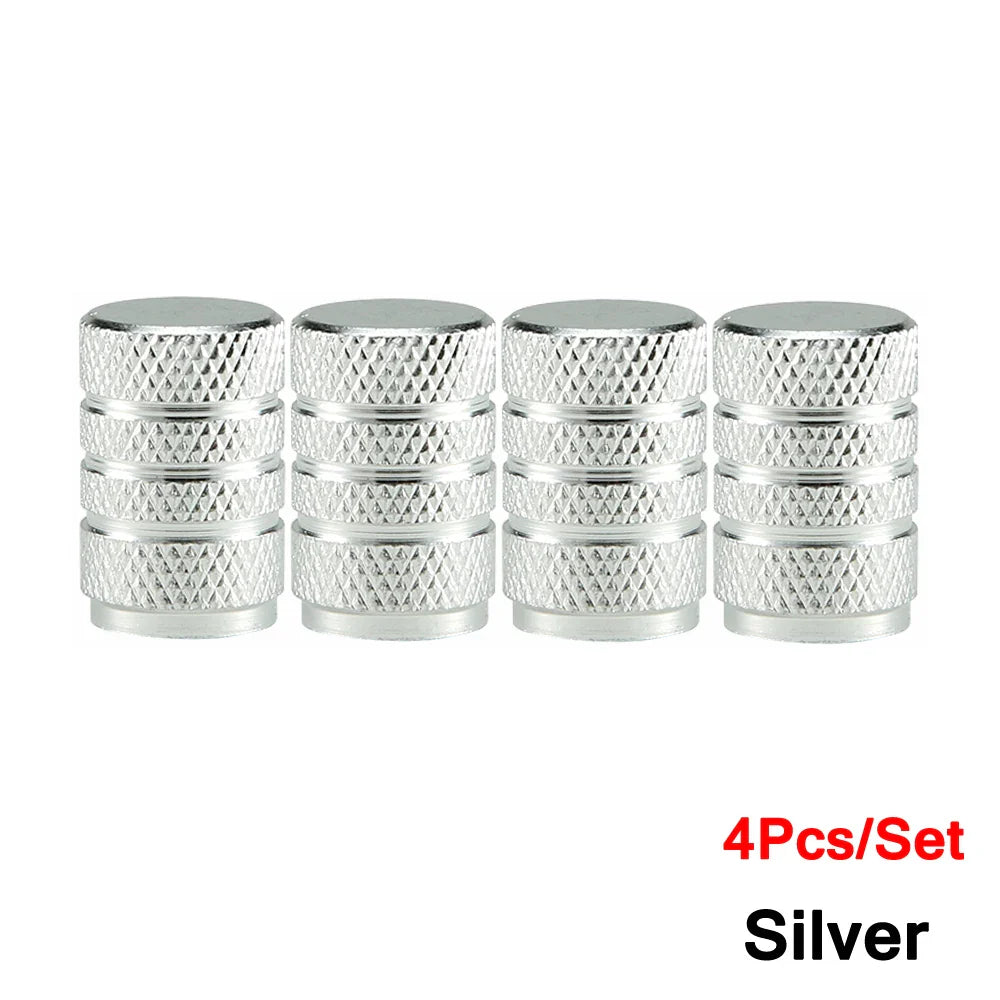 DSYCAR 4Pcs Silver Car Tire Valve Stems Cap Knurling Style Tire Valve Cap Aluminum Tire Wheel Stem Air Valve Cap for US Schrader