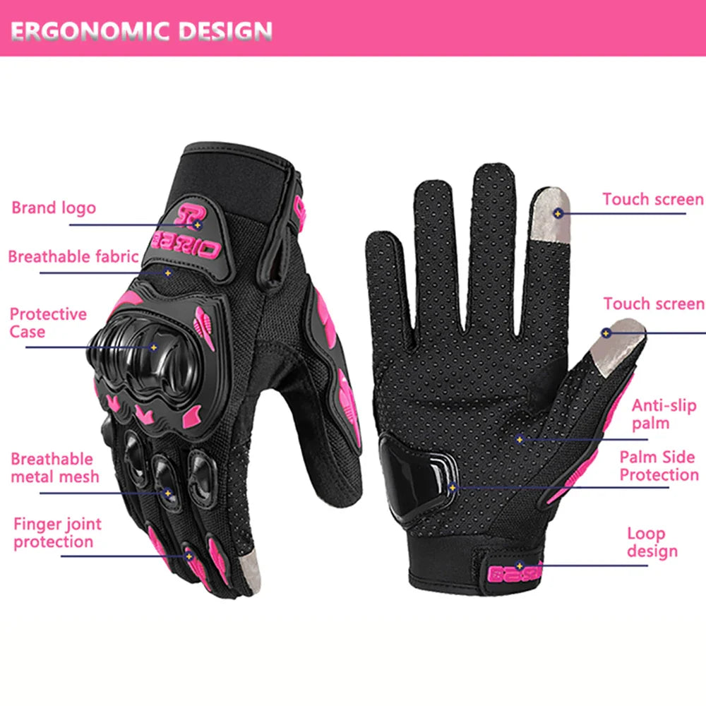 Summer Lady Pink Motorcycle Gloves Women Breathable Motorbike Riding Gloves Anti-fall Touch Function Motocross Moto Biker Gloves