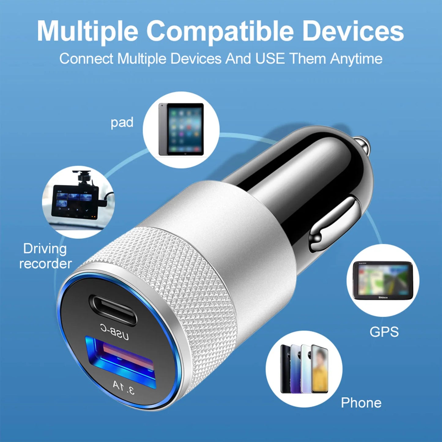 Multifunctional Car Charger – Compact and Stable Charging Solution for Multiple Devices