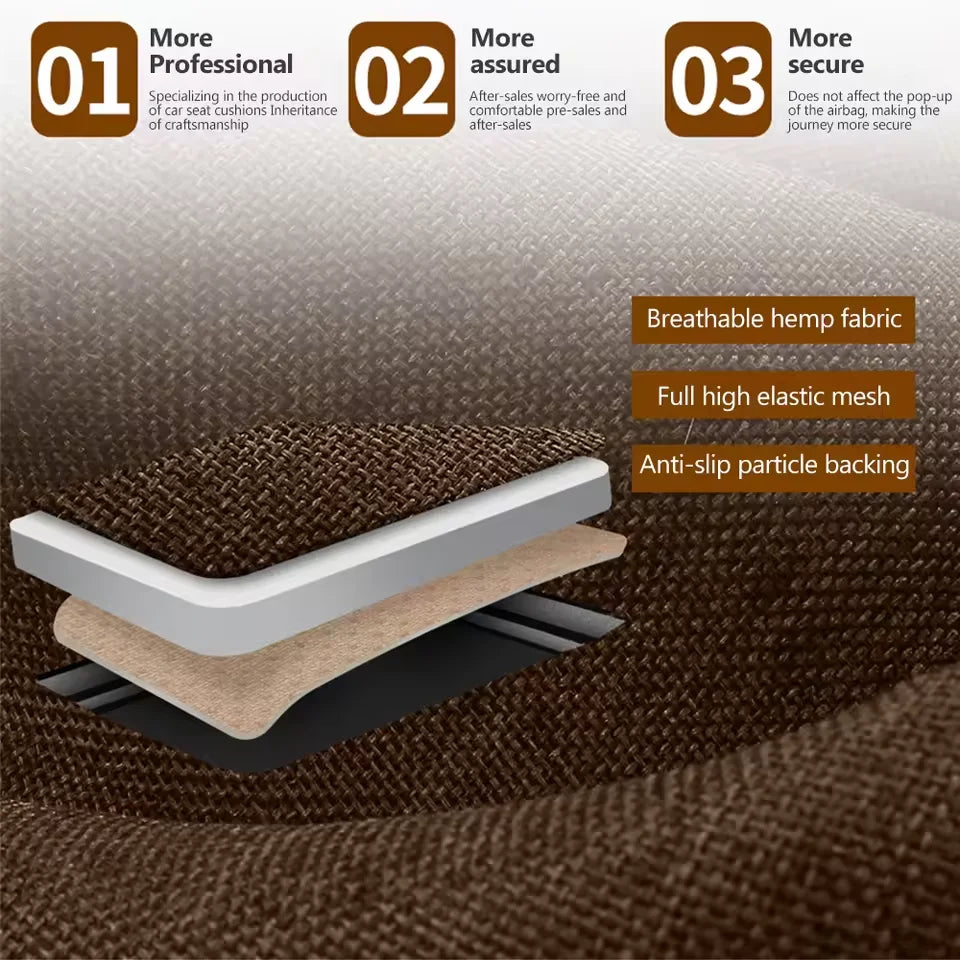 Universal Flax Car Seat Cover Front Rear Cushion Comfortable Breathable Protector Mat.