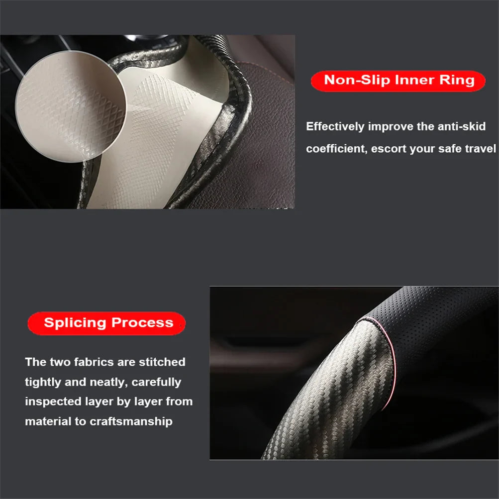 Carbon Fiber Leather Steering Wheel Cover  Breathable Non-slip Interior Accessories