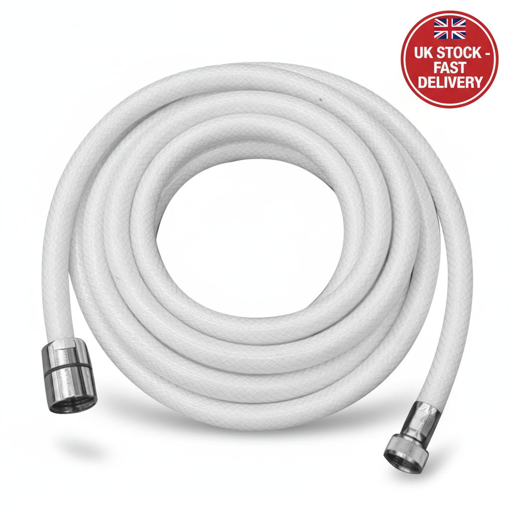 White Braided Marine Shower Hose 3m Extra Long 1/2" x 3/8" Threads Boat Caravan