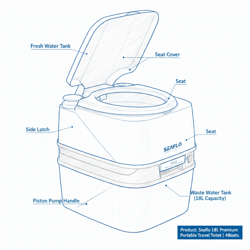SEAFLO 18L Premium Portable Travel Toilet PT1803 Boat RV Caravan Camping Piston